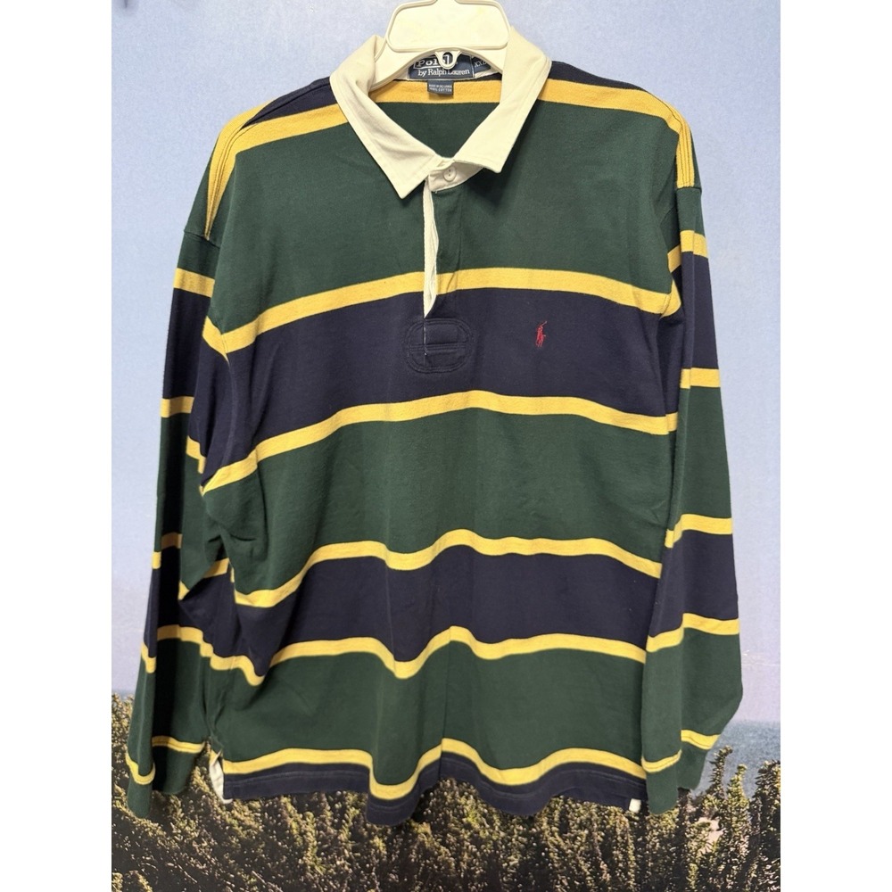 Polo Ralph Lauren Rugby Shirt Long‎ Sleeve Half Button Multicolor Stripe XXL